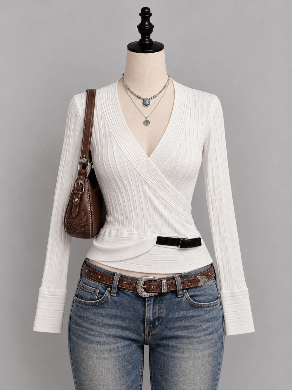 Le Chateau Ivory Ribbed Top Viscose Blend
